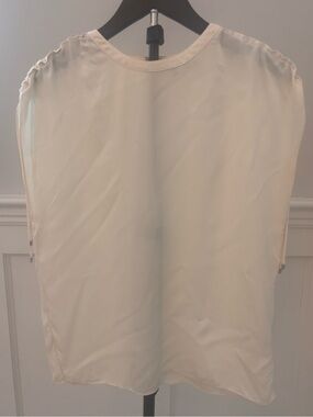 Theory Ivory 100% Silk Ruched Shoulder Blouse Top Size S